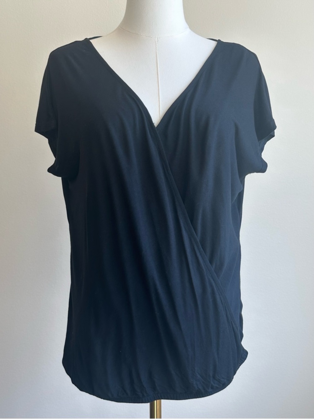 Loft NEW WITH TAGS Black Crossover Surplice Short Cap Sleeve Blouse Top | SIZE M